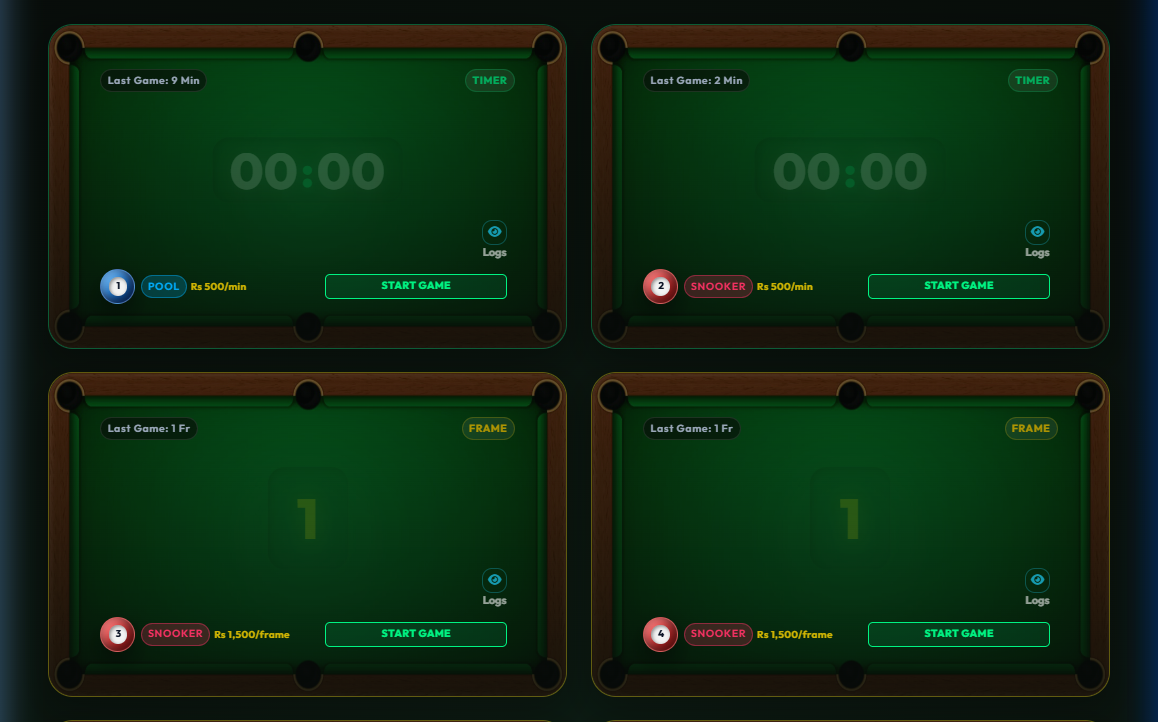 Snooker Pro 360 App View Dashboard